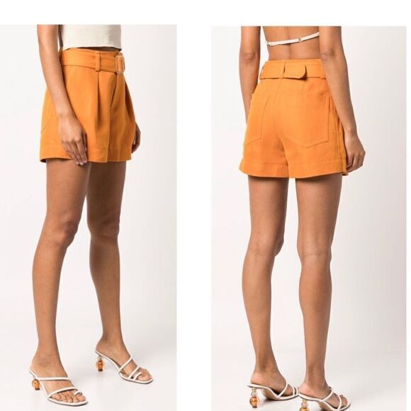 VINCE Belted Cotton Linen Twill Shorts Orange BNWT - Picture 7 of 12